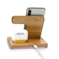 New products 3 in 1 Smart Portable Qi Phone Holder Watch Fast Wireless Charging Station 15W fastest wireless bamboo charger